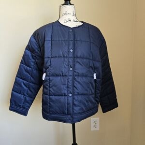Rebecca Minkoff blue quilted jacket snap button womens L